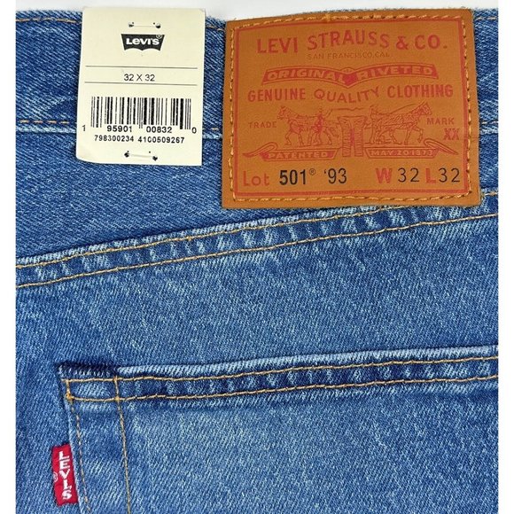 Levis 501 93 Premium Men 32x32 Straight Blue Jeans Distressed Button Fly Stretch - Picture 12 of 12
